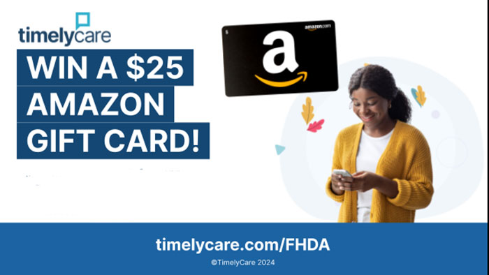 TimelyCare Win a $25 Amazon Gift Card photo of woman looking at her phone