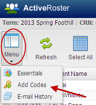 Click on Menu then Add Codes