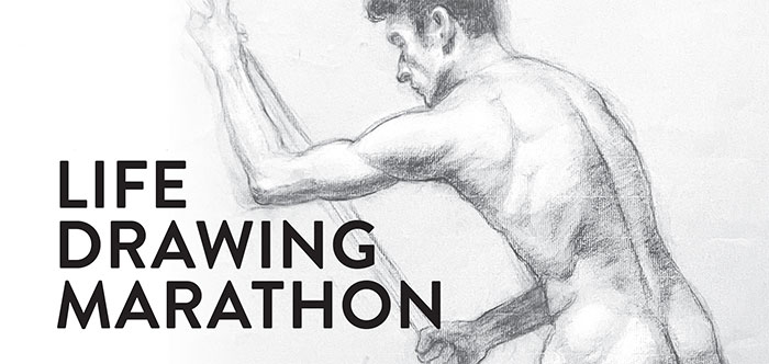 Life Drawing Marathon with drawing of a man leaning forward
