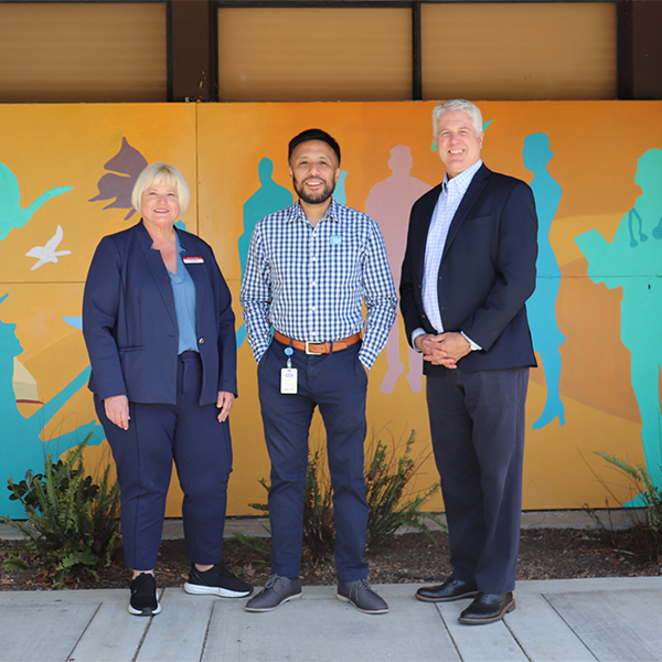 From left, Foothill College President Kristina Whalen, Star One Credit Union Senior Member Services Representative Christian Quimino, and FHDA Foundation Executive Director Dennis Cima.