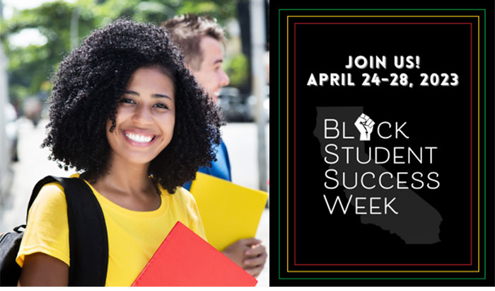 Join Us April 24-28, 2023 Black Student Success Week with young Black woman smiling