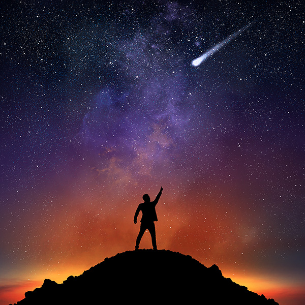 Visualization of a spacecraft studying an asteroid in space.