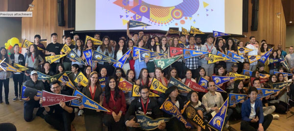 Group with university banners