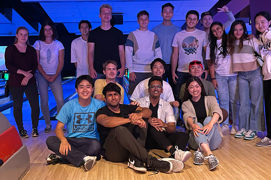 Diverse group of International students at the bawling 