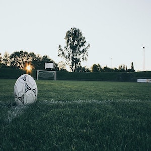 Soccer ball on a green field