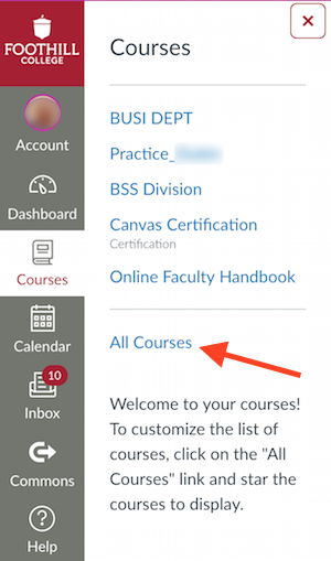 Canvas All Courses link