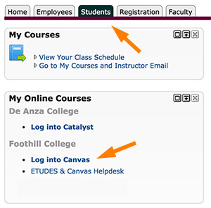 Log in to Canvas link in Students tab in MyPortal