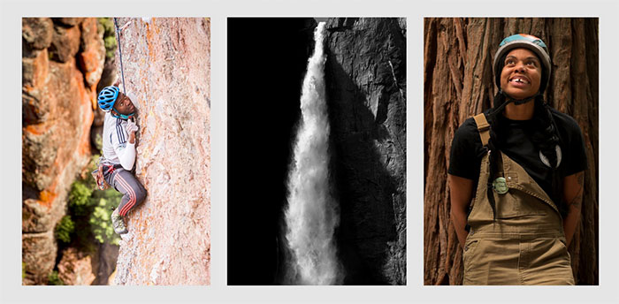 Collage of mountain climbers looking up