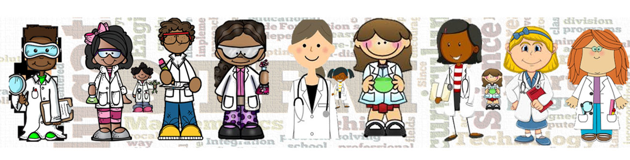 drawing of row of children in lab coats