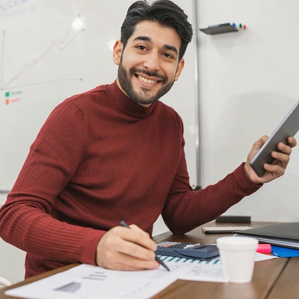 Male working with numbers - Accounting male person