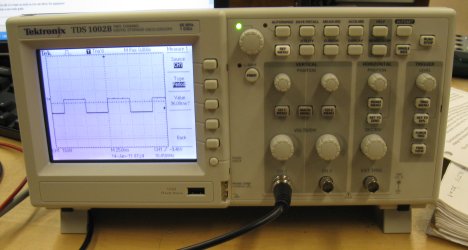 Photo of an oscilloscope, which allows us to take close looks at the voltage signals in our circuits.