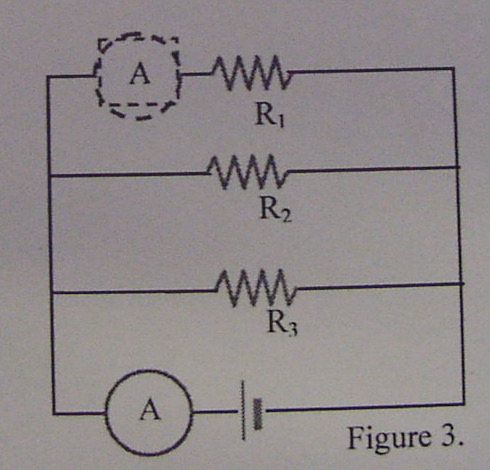 battery has a wire coming out of it.  The wire splits into  three branches, each with a resistor.  The three branches then reconnect.  If you measure the current before the branches  reconnect, you get the current going through an individual resistor.  If after, then you get the total current.