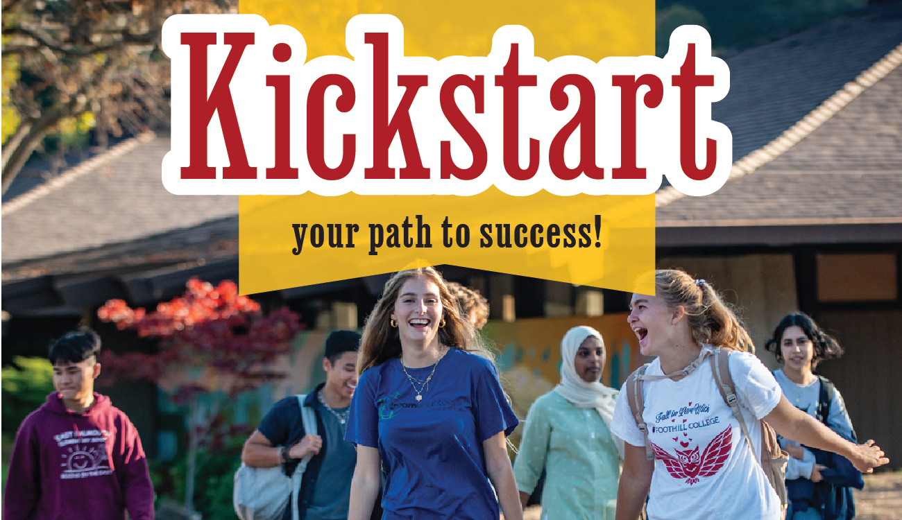 Kickstart: Your Path to Success with students walking in front of library pathway