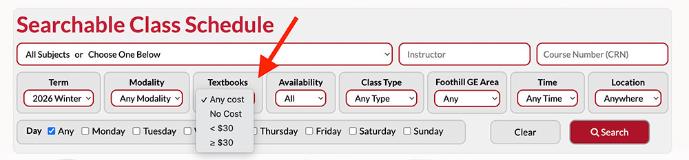 Example of textbook dropdown