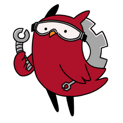 red owl with gear and wrench