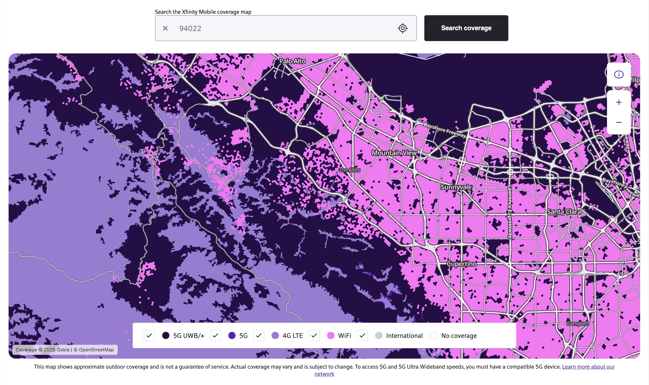 Xfinity Hotspot coverage map near 94022 zip